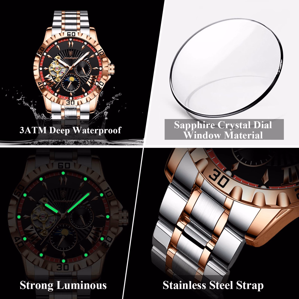 Poedagar 1415 Stainless Steel Men's Automatic Watch — image 4