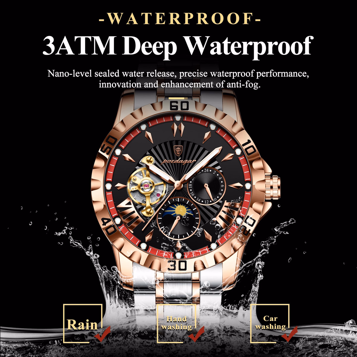 Poedagar 1415 Stainless Steel Men's Automatic Watch — image 2