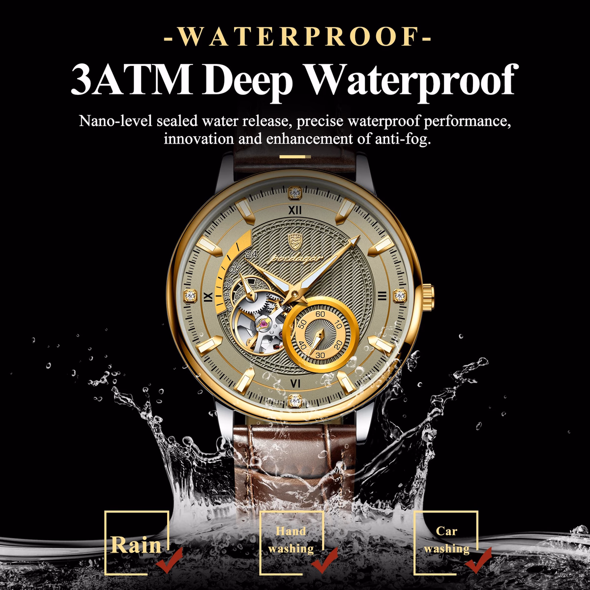 Poedagar Luxury Men's Waterproof Tourbillon Watch — image 2
