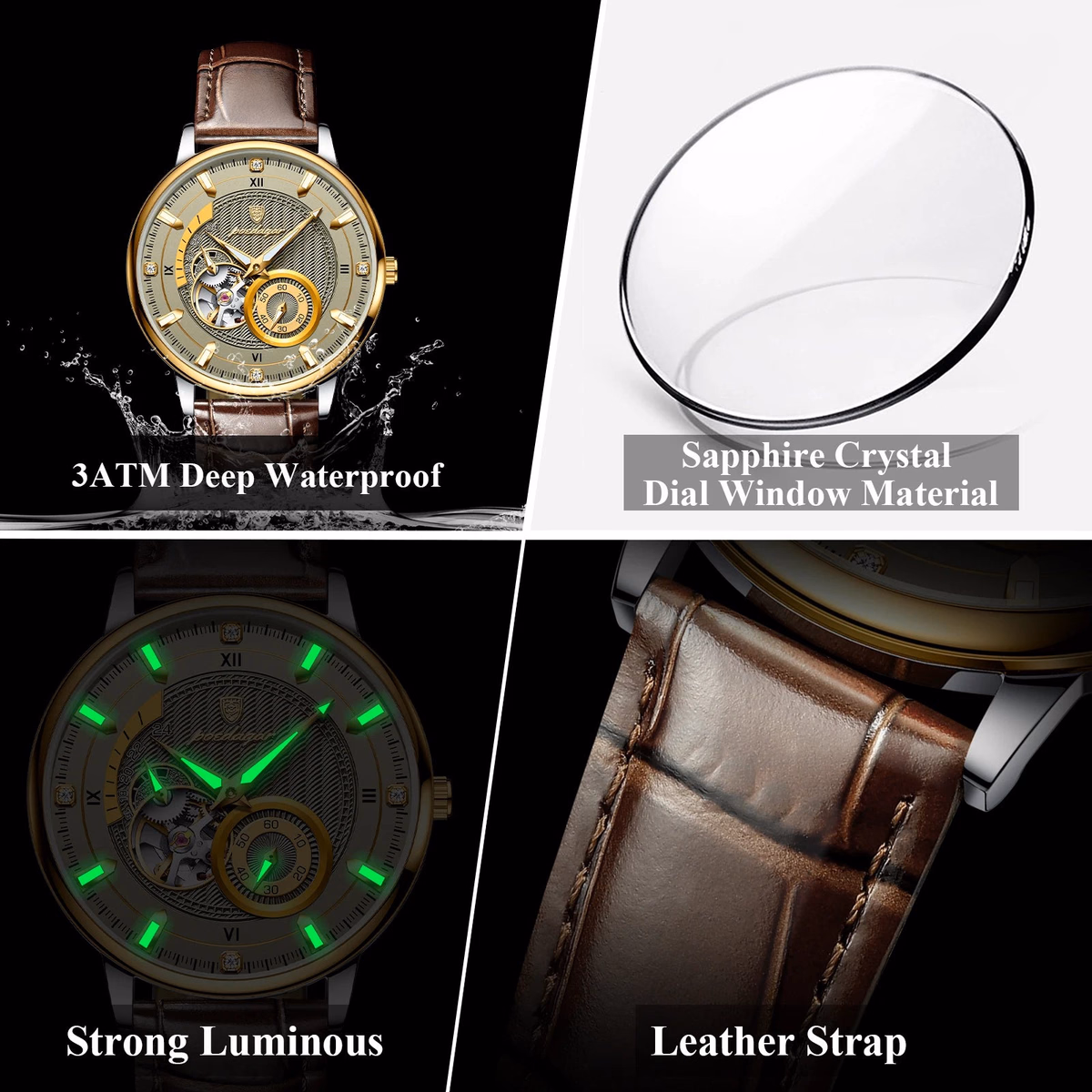Poedagar Luxury Men's Waterproof Tourbillon Watch — image 4