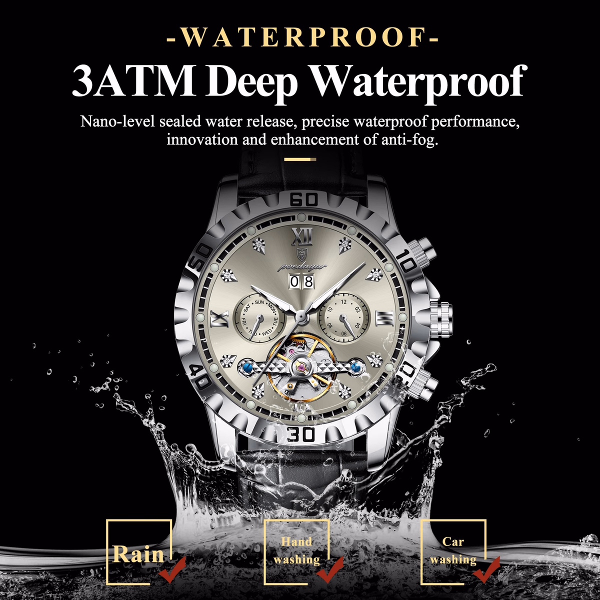 Poedagar Luxury Automatic Tourbillon Watch — image 2