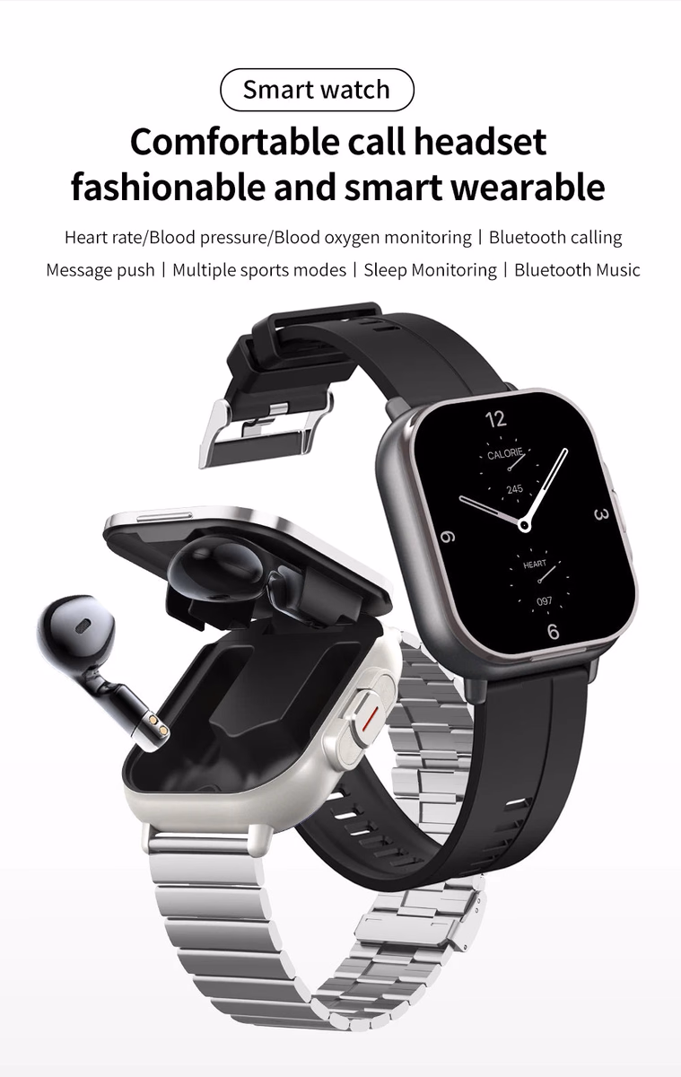 Smart Watch D8E with Earbuds & Heart Rate Monitor — image 2