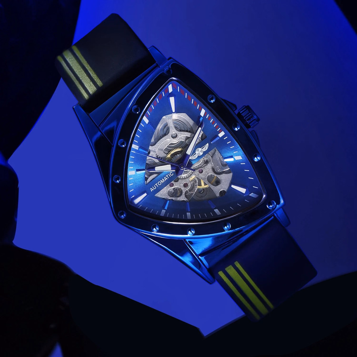Winner Triangle Blue Skeleton Mechanical Watch — image 5