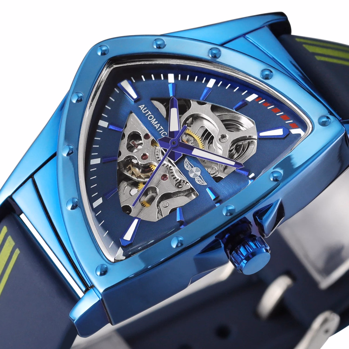 Winner Triangle Blue Skeleton Mechanical Watch