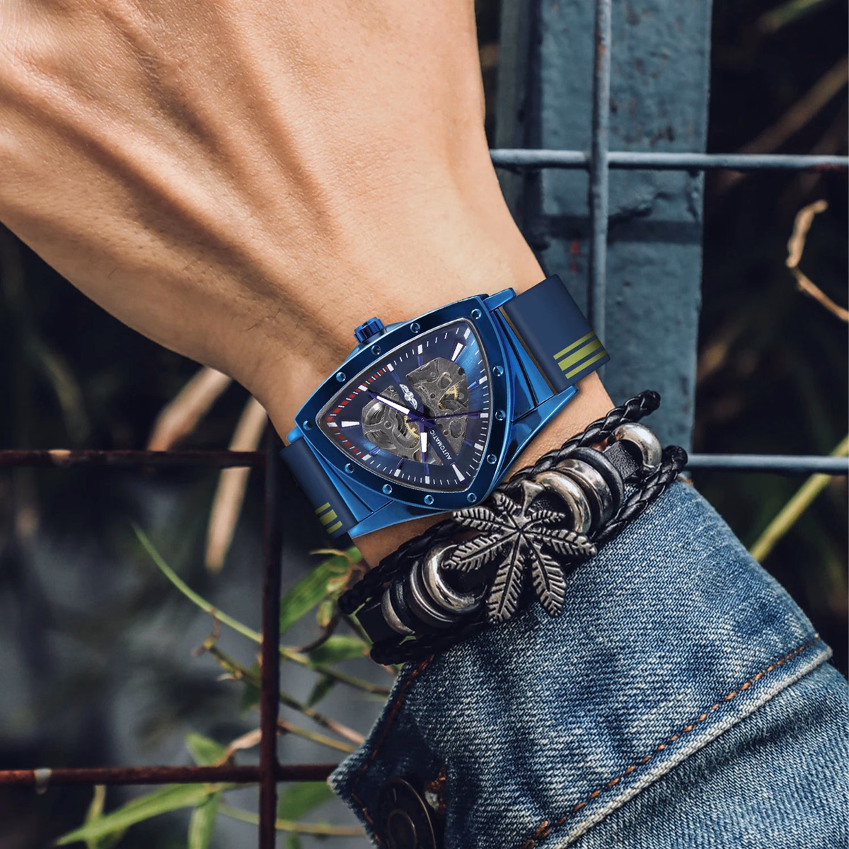 Winner Triangle Blue Skeleton Mechanical Watch — image 6