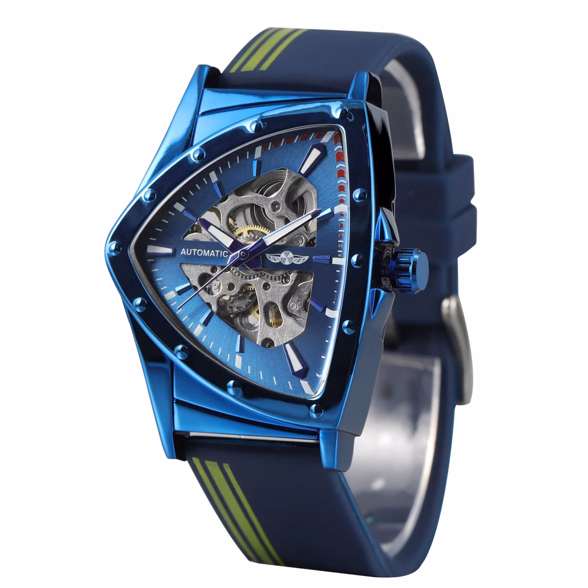 Winner Triangle Blue Skeleton Mechanical Watch — image 2