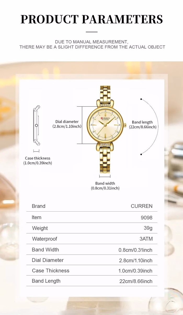 CURREN 9098 Gold Women's Waterproof Quartz Watch — image 5