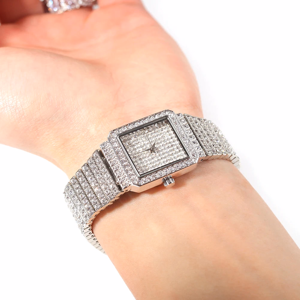 Bling Iced Out Silver Gold Women's Rapper Watch — image 4