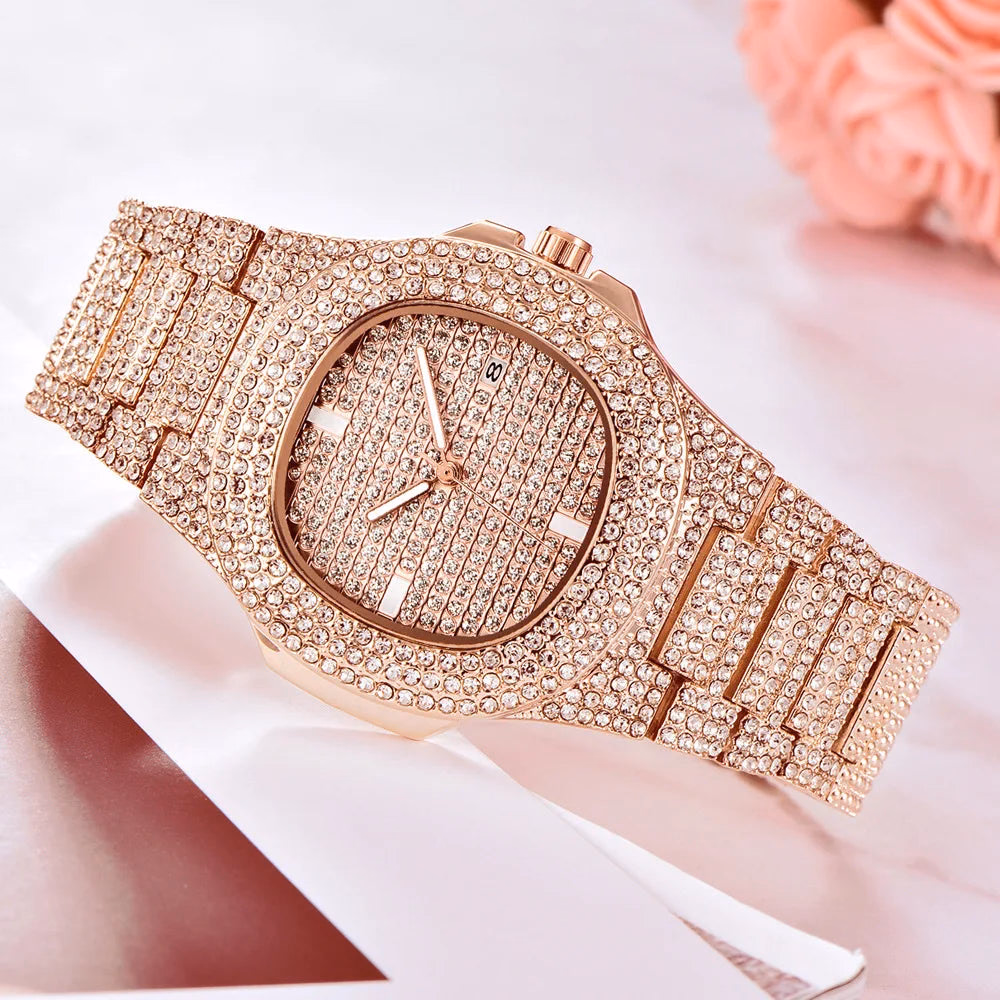 43MM Gold Silver Custom Logo Iced Out Quartz Watch — image 6