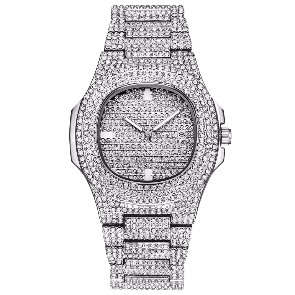 43MM Gold Silver Custom Logo Iced Out Quartz Watch — image 13