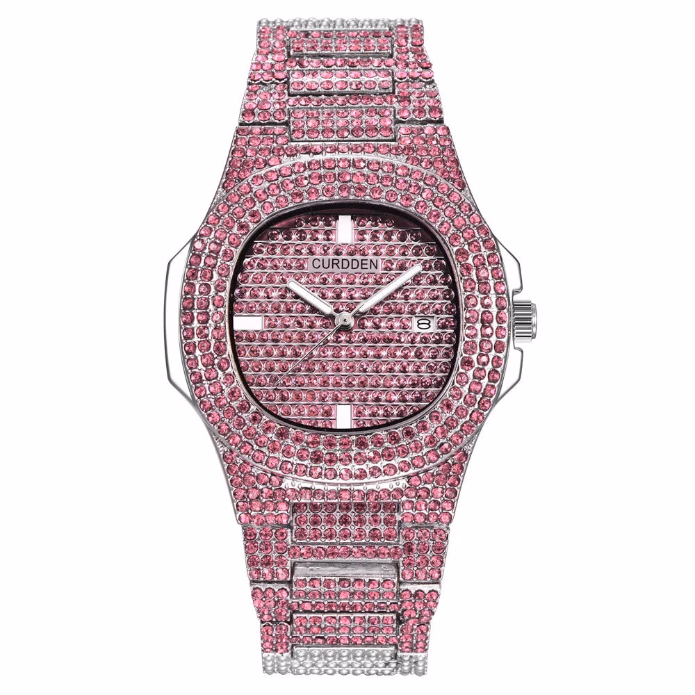 43MM Gold Silver Custom Logo Iced Out Quartz Watch — image 8