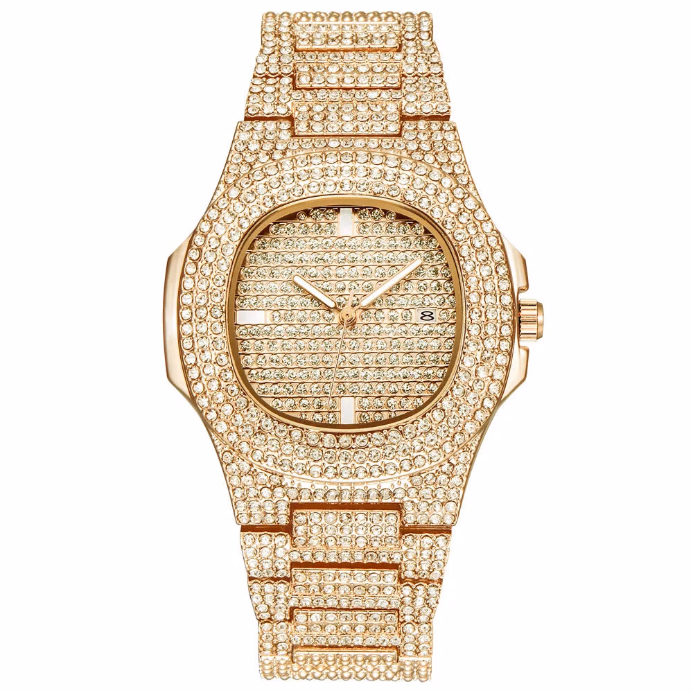 43MM Gold Silver Custom Logo Iced Out Quartz Watch — image 10