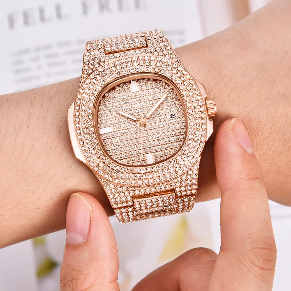 43MM Gold Silver Custom Logo Iced Out Quartz Watch — image 2