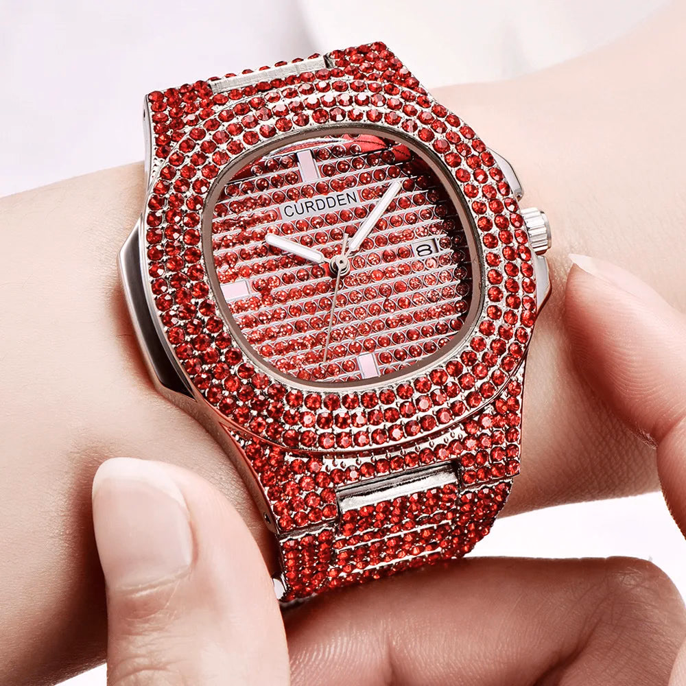 43MM Gold Silver Custom Logo Iced Out Quartz Watch — image 3