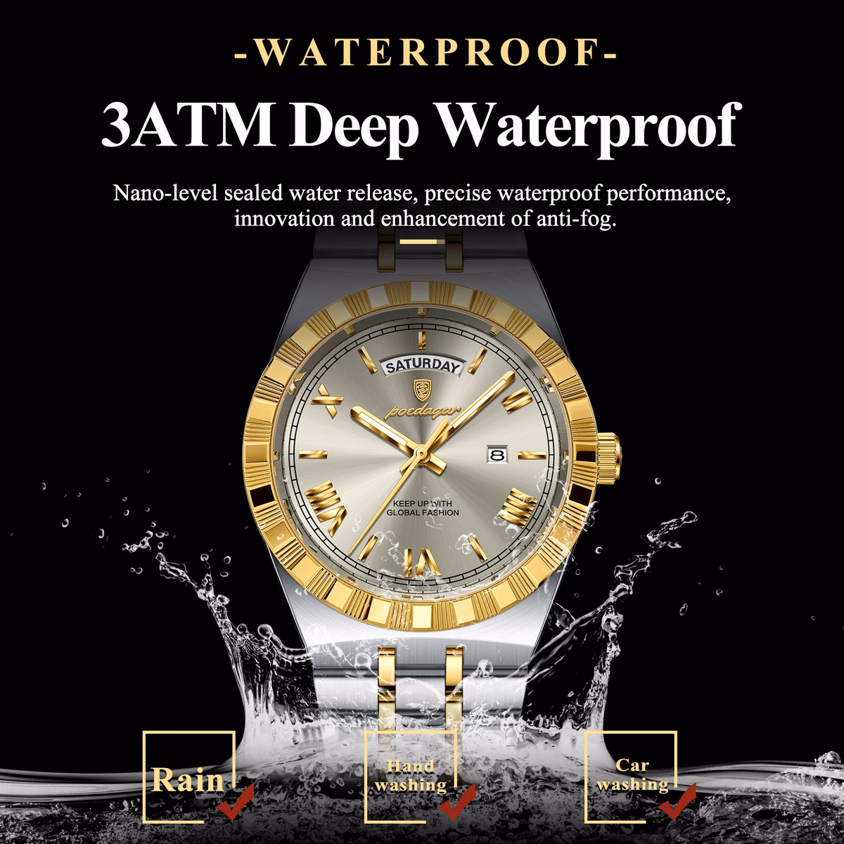 Poedagar 675 Men's Luxury Waterproof Quartz Watch Stainless Steel — image 2