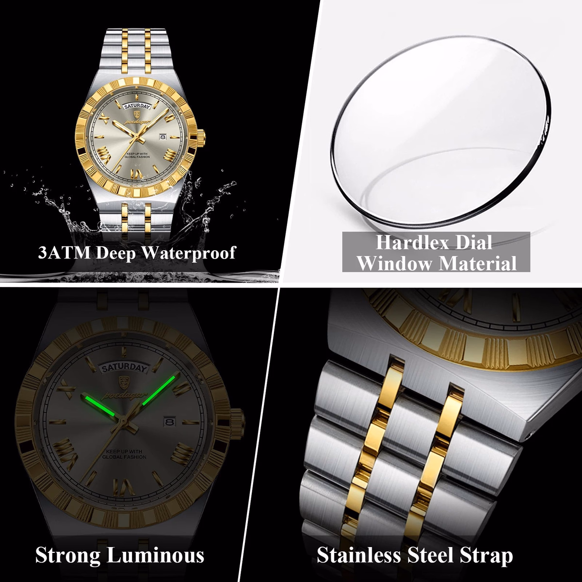 Poedagar 675 Men's Luxury Waterproof Quartz Watch Stainless Steel — image 4