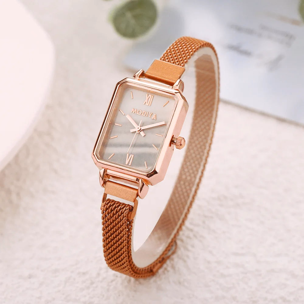 Women's Square Quartz Watch Rose Gold Mesh Strap Green Dial — image 9