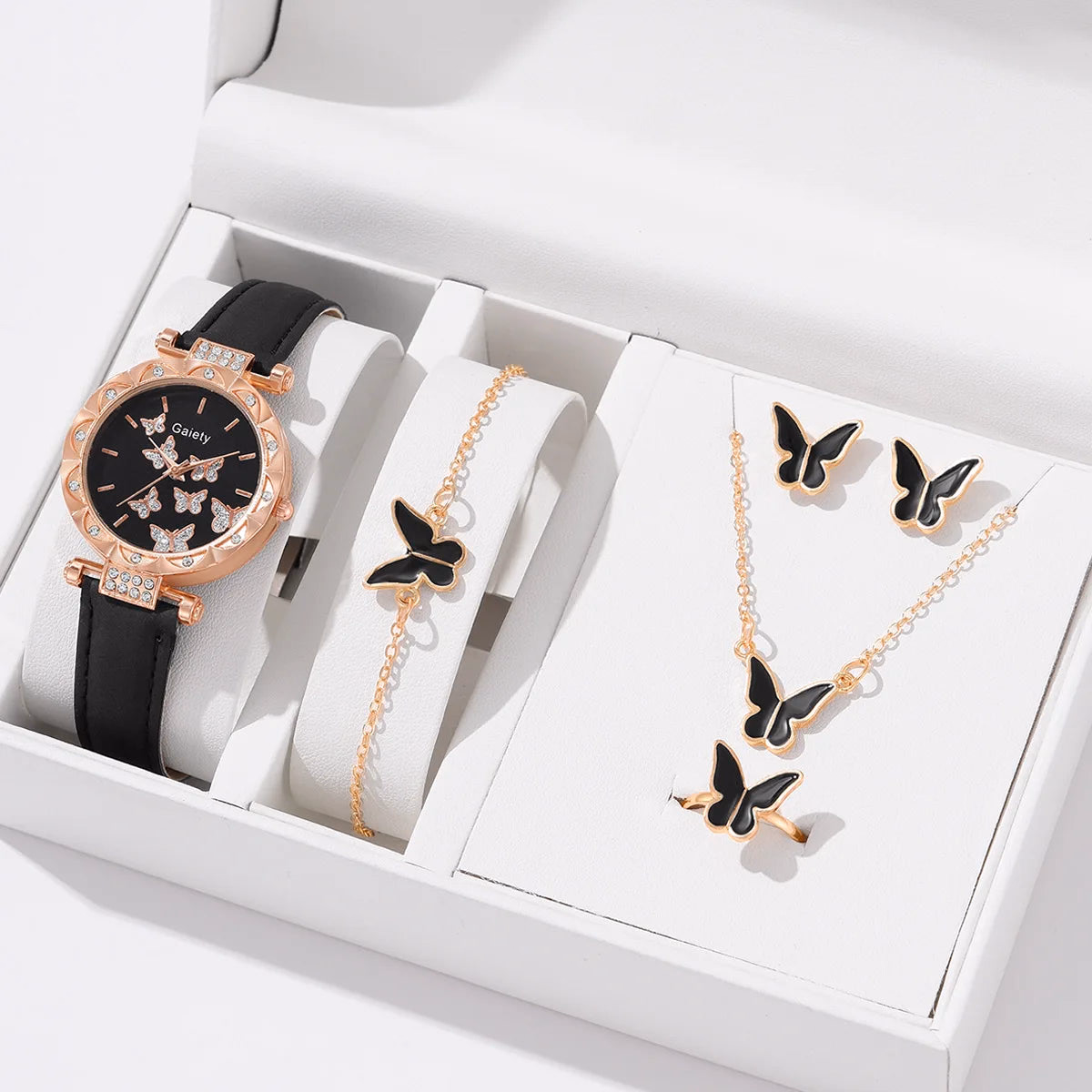 Women's Luxury Watch & Jewelry Set - 6pc Butterfly Design