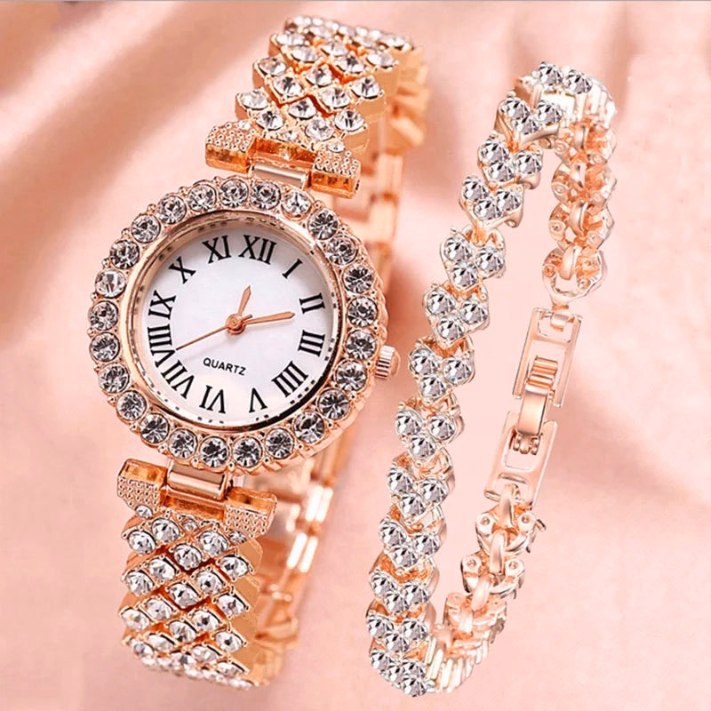Luxury Crystal Rose Gold Women's Watch Gift Set