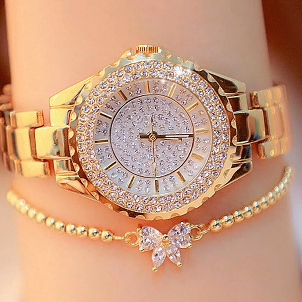 Women's Crystal Quartz Watch & Bracelet Set