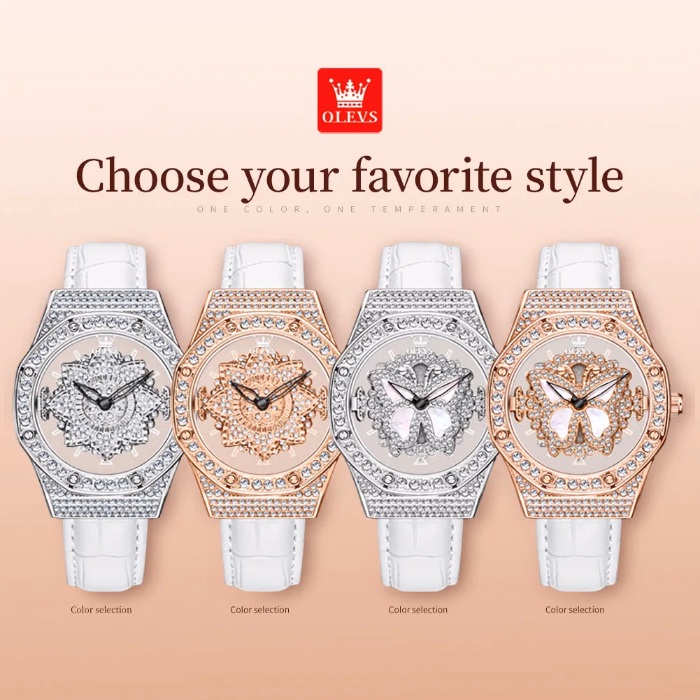 OLEVS Women's Luxury Luminous Quartz Watch with Leather Strap — image 5