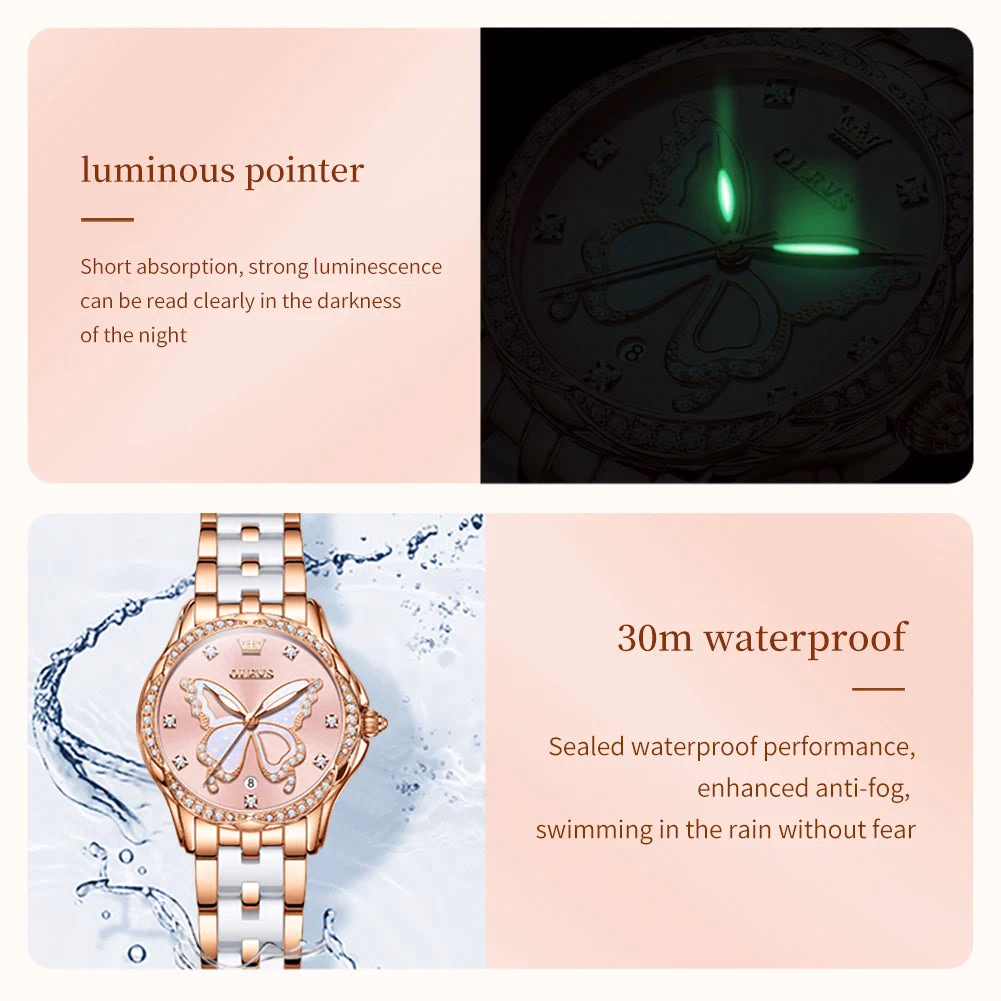 OLEVS Women's Luxury Diamond Stainless Steel Watch — image 5