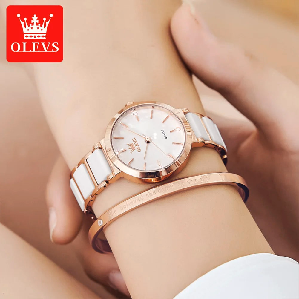 OLEVS Women's Luxury Ceramic Watch with Bracelet — image 3