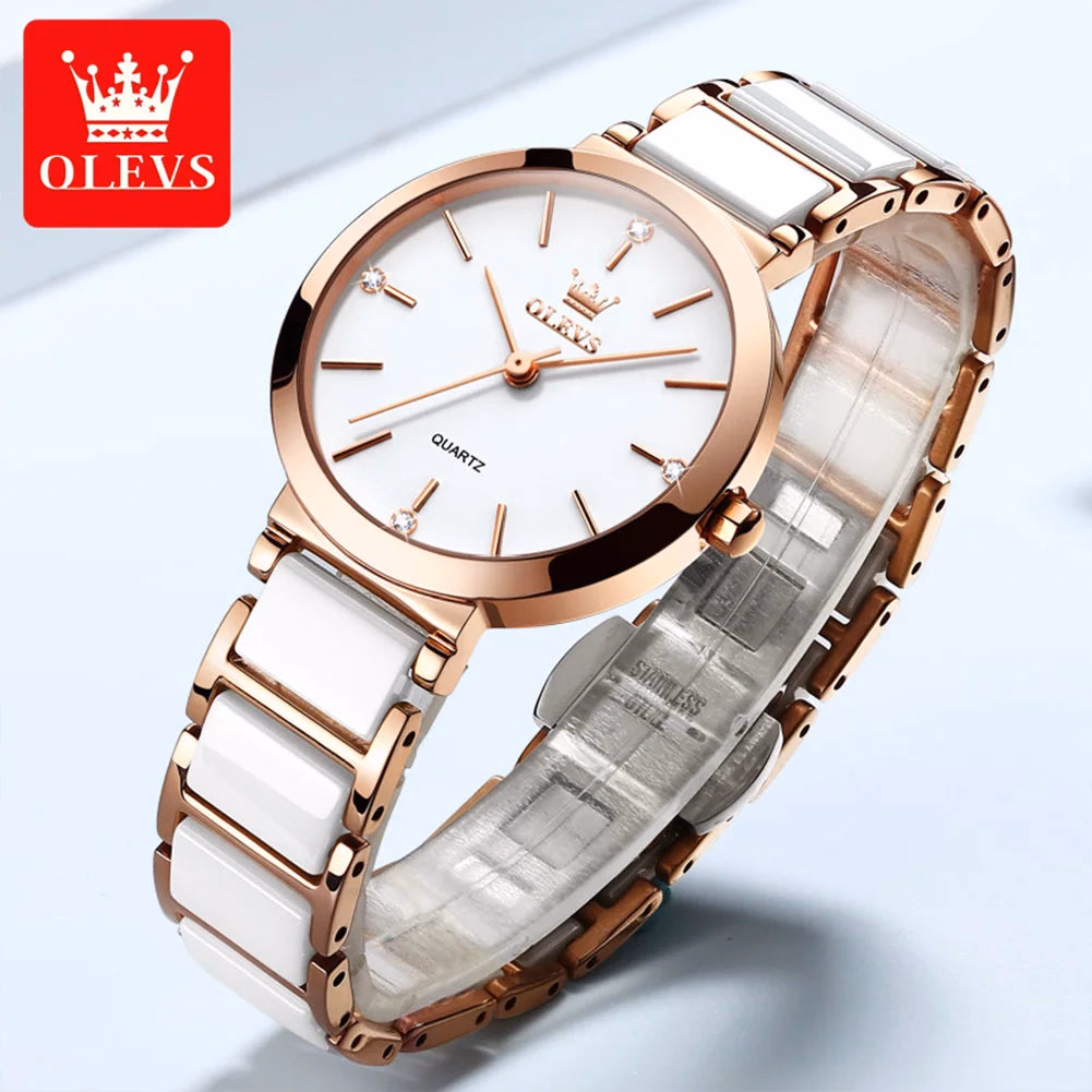 OLEVS Women's Luxury Ceramic Watch with Bracelet — image 2