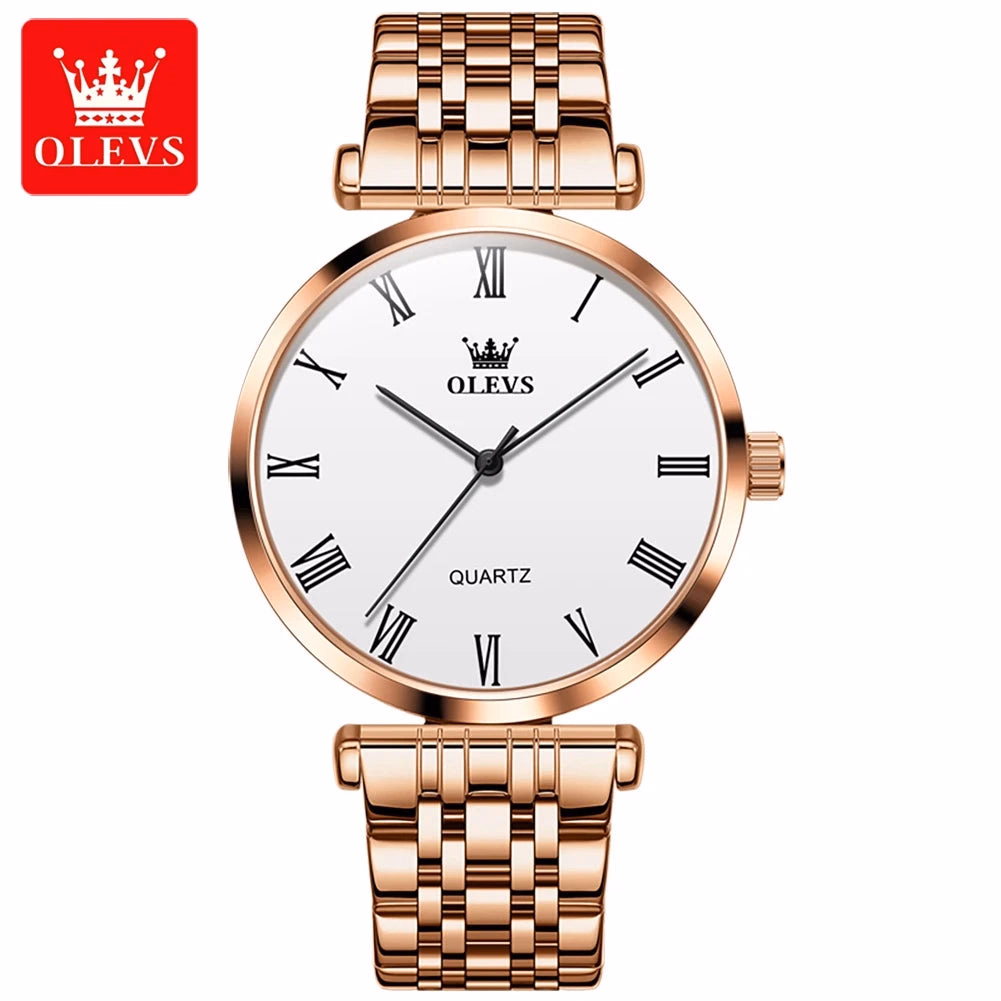 OLEVS Gold Stainless Steel Quartz Couple Watches — image 9