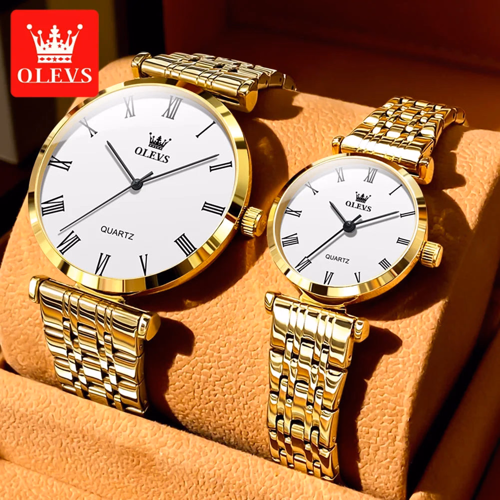 OLEVS Gold Stainless Steel Quartz Couple Watches — image 2