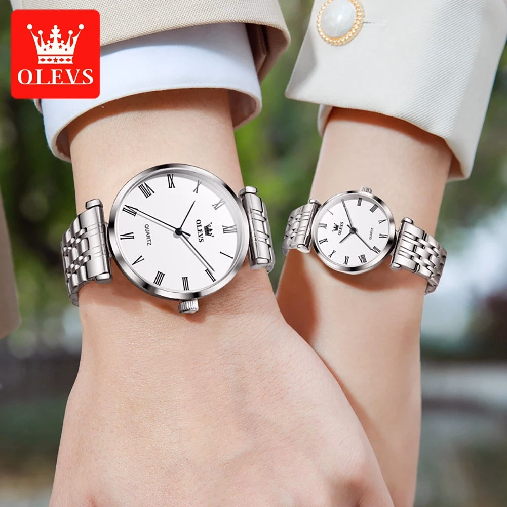 OLEVS Gold Stainless Steel Quartz Couple Watches — image 4