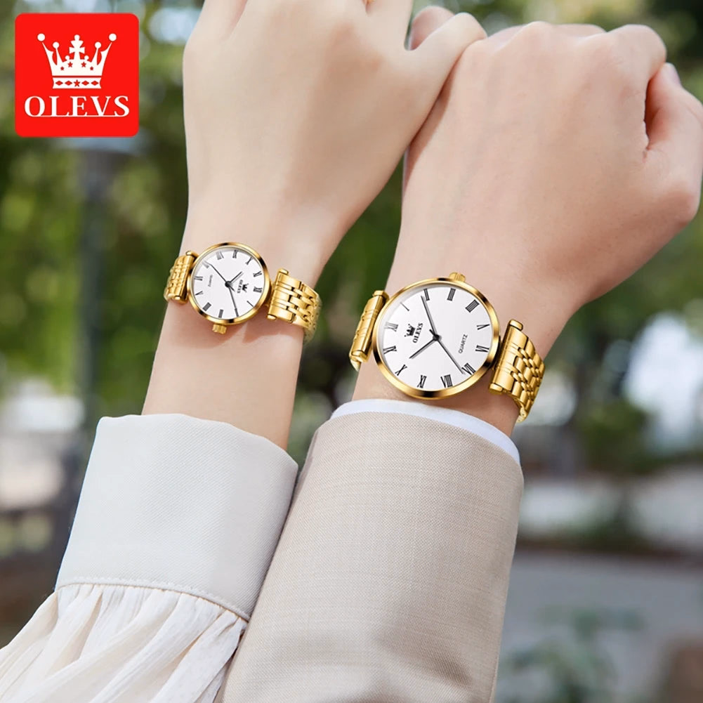 OLEVS Gold Stainless Steel Quartz Couple Watches — image 5