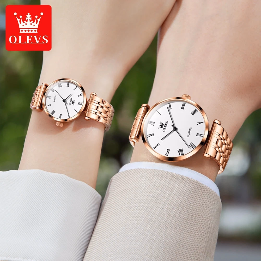 OLEVS Gold Stainless Steel Quartz Couple Watches — image 3