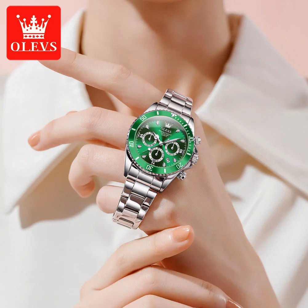 Olevs Women's Quartz Watch, Sport Chronograph, Luminous, Diamond Accents — image 2