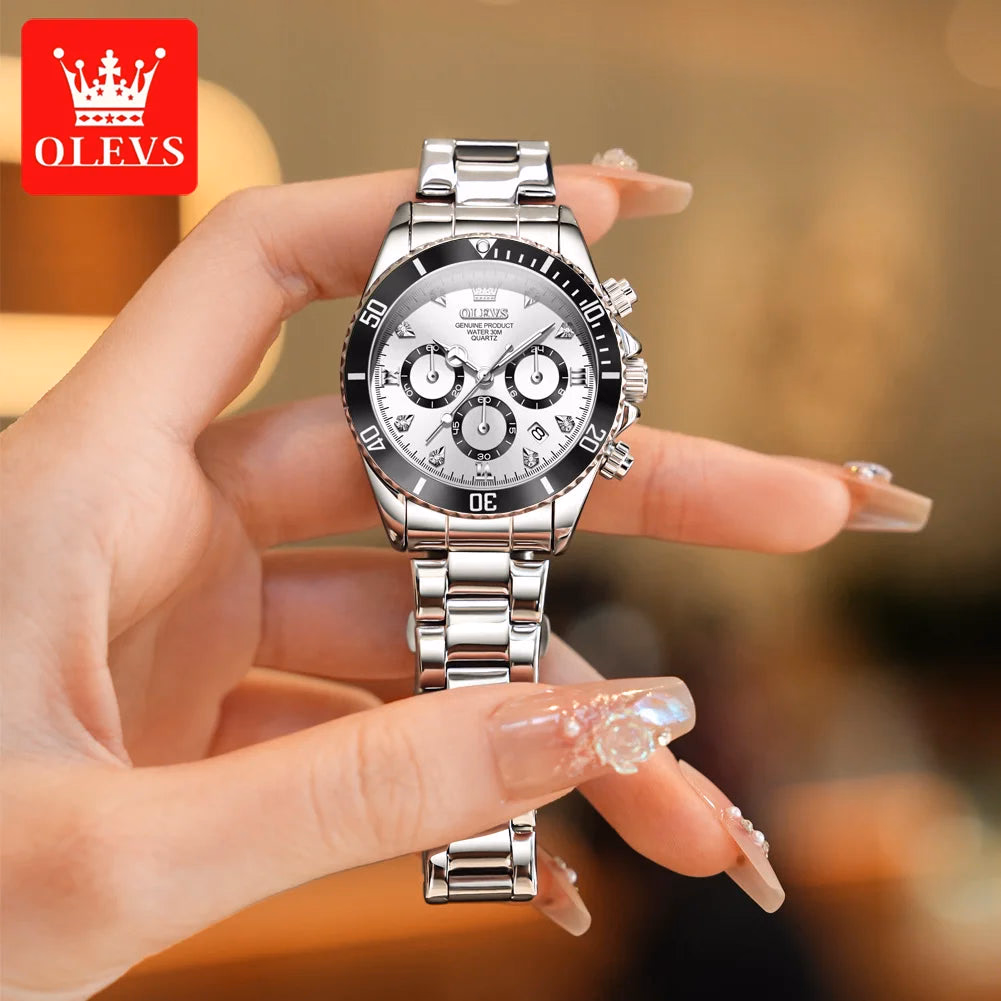 Olevs Women's Quartz Watch, Sport Chronograph, Luminous, Diamond Accents — image 4