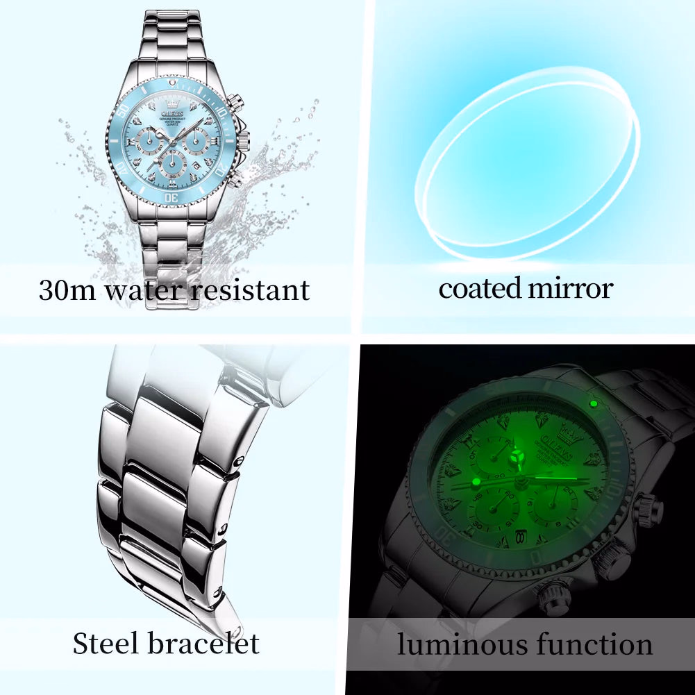 Olevs Women's Quartz Watch, Sport Chronograph, Luminous, Diamond Accents — image 6