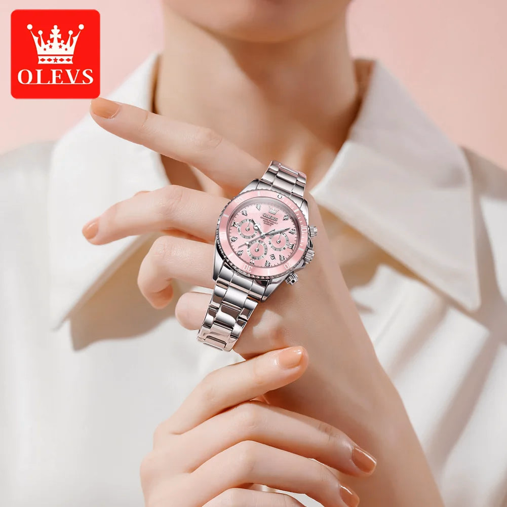 Olevs Women's Quartz Watch, Sport Chronograph, Luminous, Diamond Accents — image 3