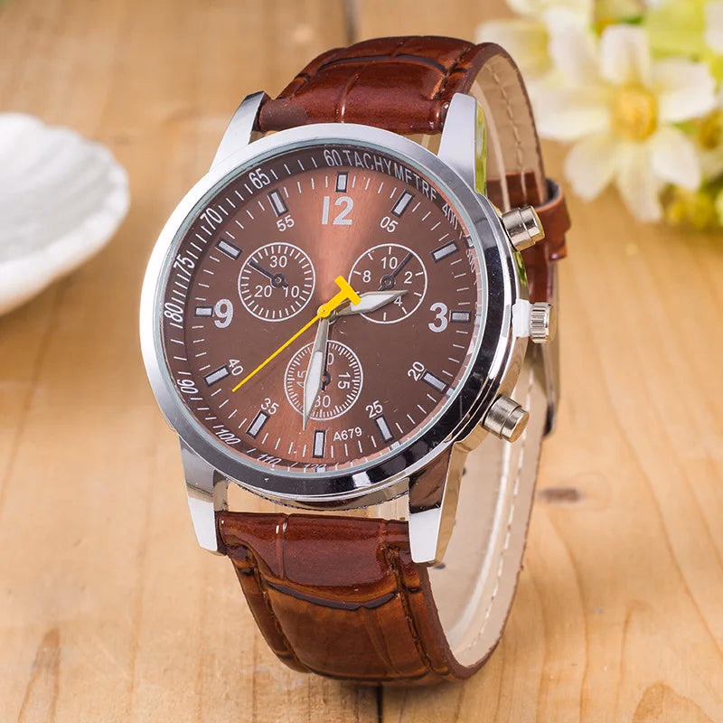 Men's Luxury Roman Numeral Leather Quartz Watch — image 3