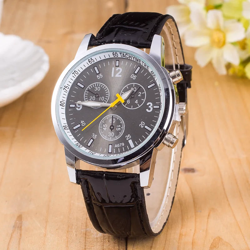 Men's Luxury Roman Numeral Leather Quartz Watch — image 4