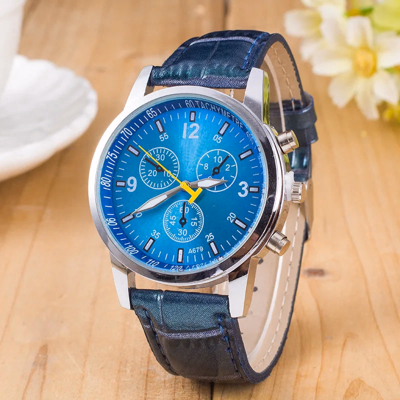 Men's Luxury Roman Numeral Leather Quartz Watch — image 2
