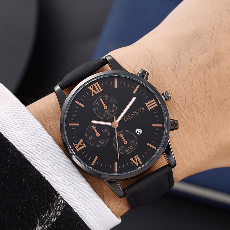 Men's Quartz Sports Watch with Leather Strap and Calendar — image 2