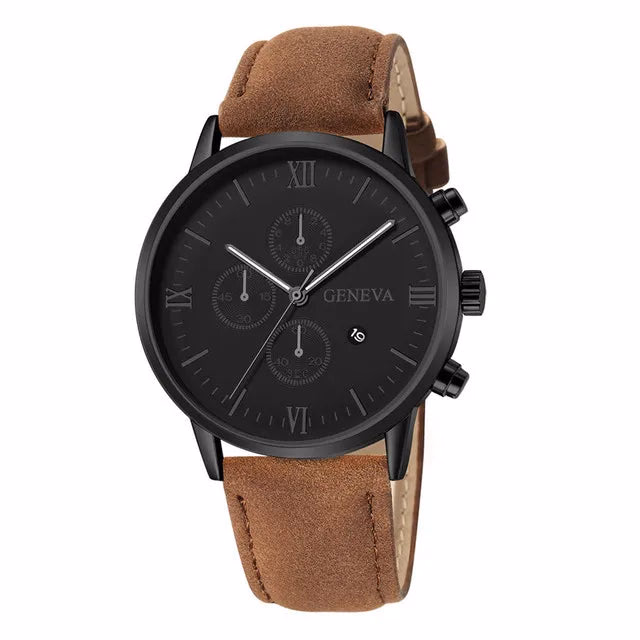Men's Quartz Sports Watch with Leather Strap and Calendar — image 4
