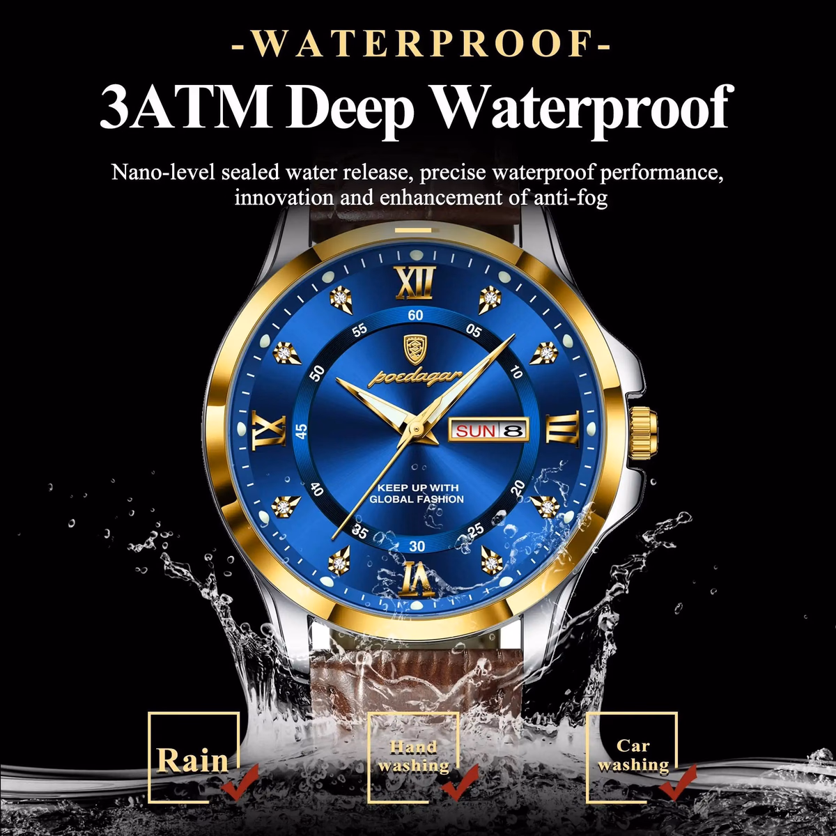 POEDAGAR 855 Men's Luxury Dual Calendar Waterproof Watch — image 5