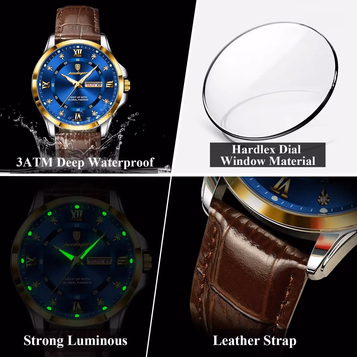 POEDAGAR 855 Men's Luxury Dual Calendar Waterproof Watch — image 6