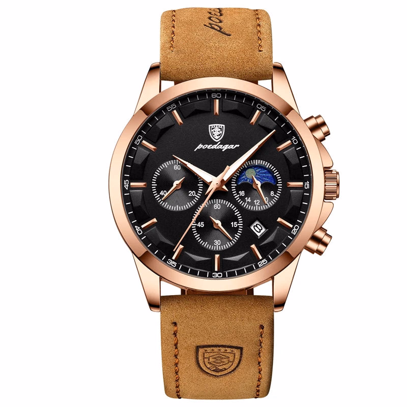 Poedagar P928 Men's Chronograph Leather Quartz Watch — image 3