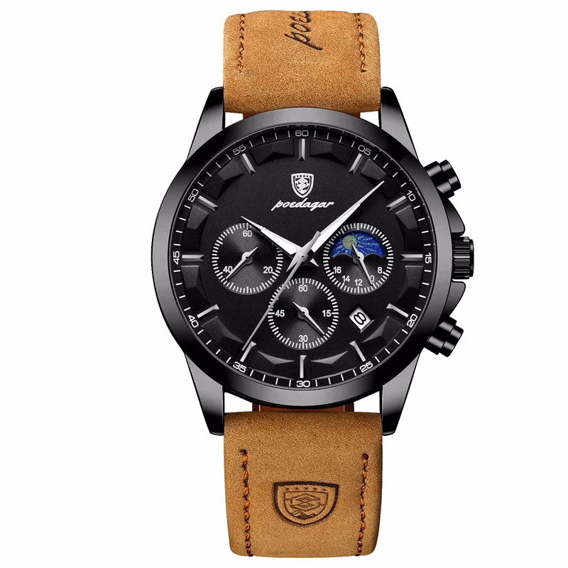 Poedagar P928 Men's Chronograph Leather Quartz Watch — image 8