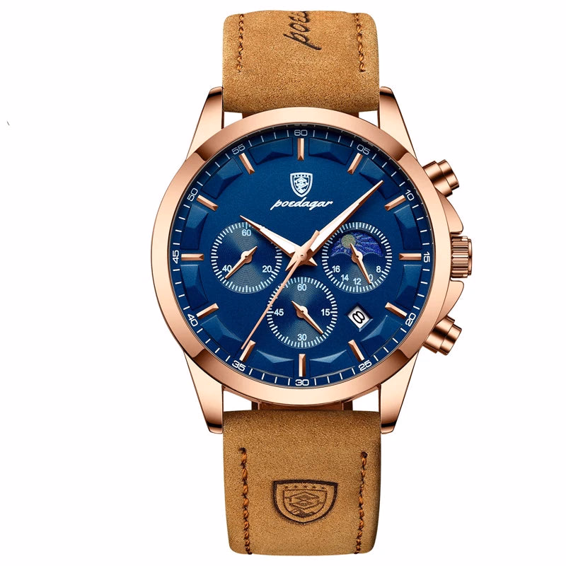 Poedagar P928 Men's Chronograph Leather Quartz Watch — image 4