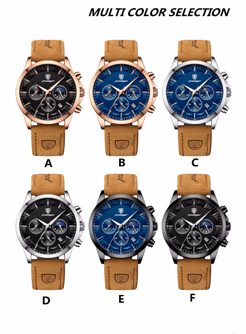 Poedagar P928 Men's Chronograph Leather Quartz Watch — image 2