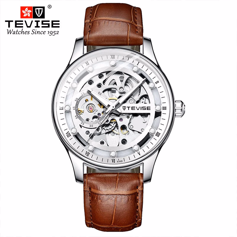 TEVISE Leather Strap Automatic Skeleton Watch — image 4