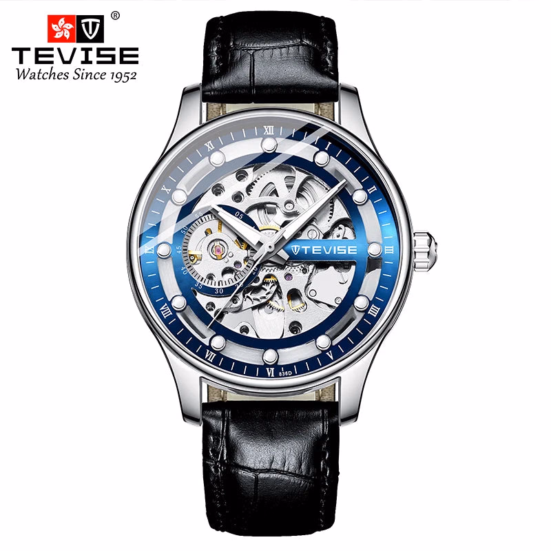 TEVISE Leather Strap Automatic Skeleton Watch — image 6